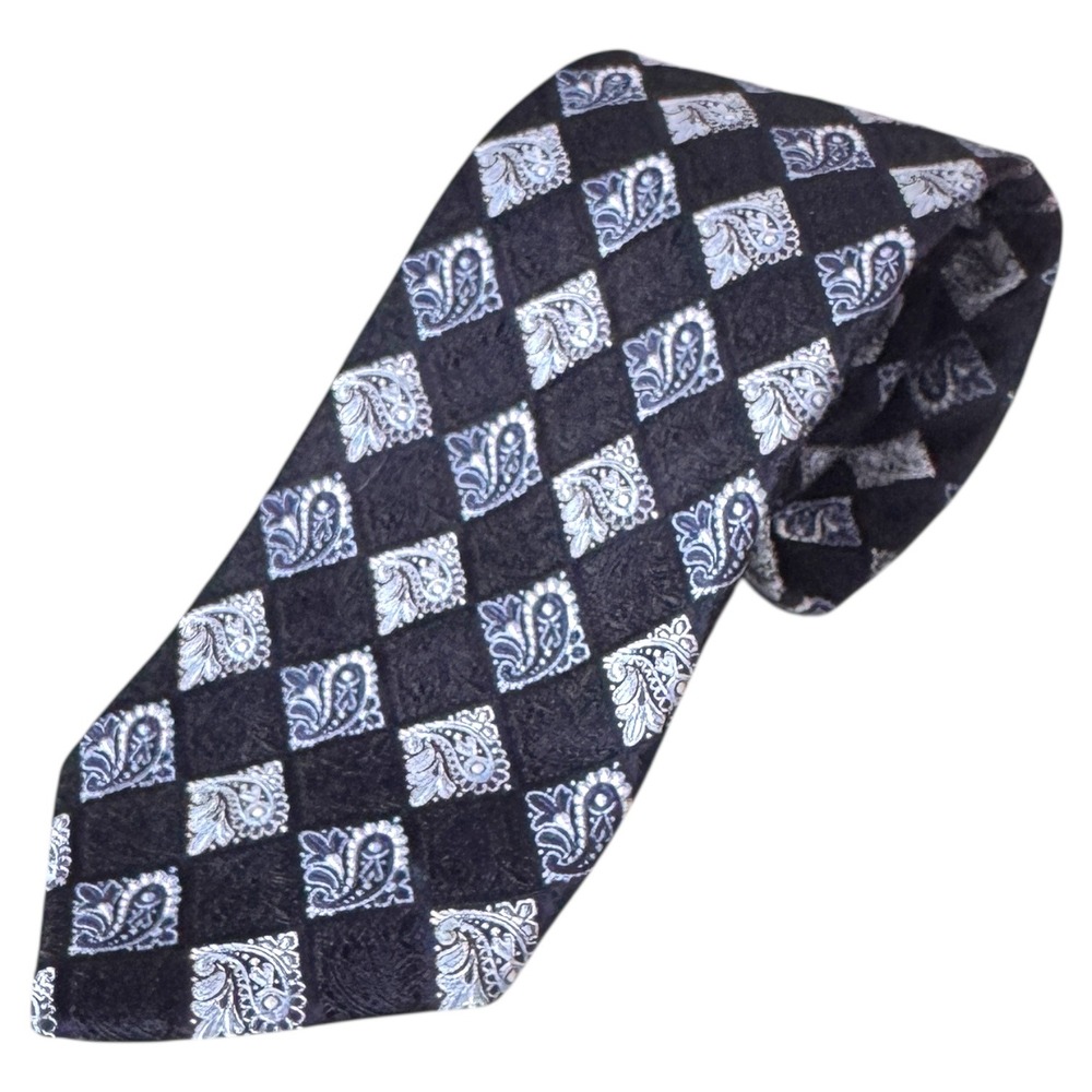 Berend DeWitt Necktie Men's Navy Blue Paisley Silk Diamond Pattern Business